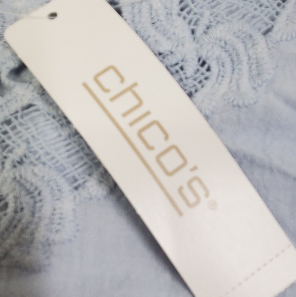Chico's NWT Women's Blue Ombre Lace Trim Embroidered Boho Pullover Tunic Large - Picture 4 of 10